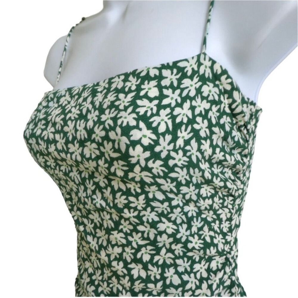 Reformation Lupe Green Floral Smocked Back Tie Strap Camisole Top Size 6 Boho